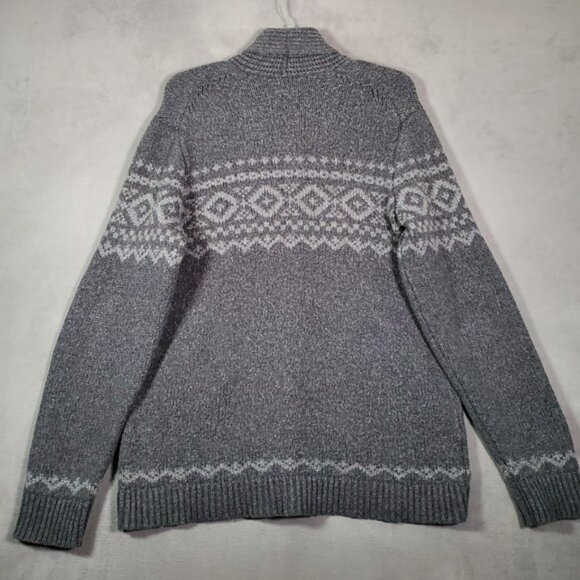 Eddie Bauer Cardigan Sweater Mens XLT Gray Fair Isle Wool Blend Button Nordic - Picture 2 of 8